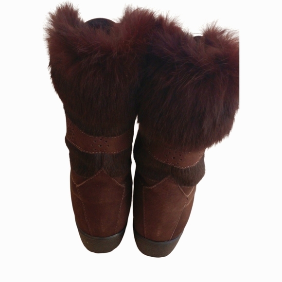 Vintage Sorel Red Brown Womens 6 Fur Suede Leather Lace Up Boots - Picture 5 of 6